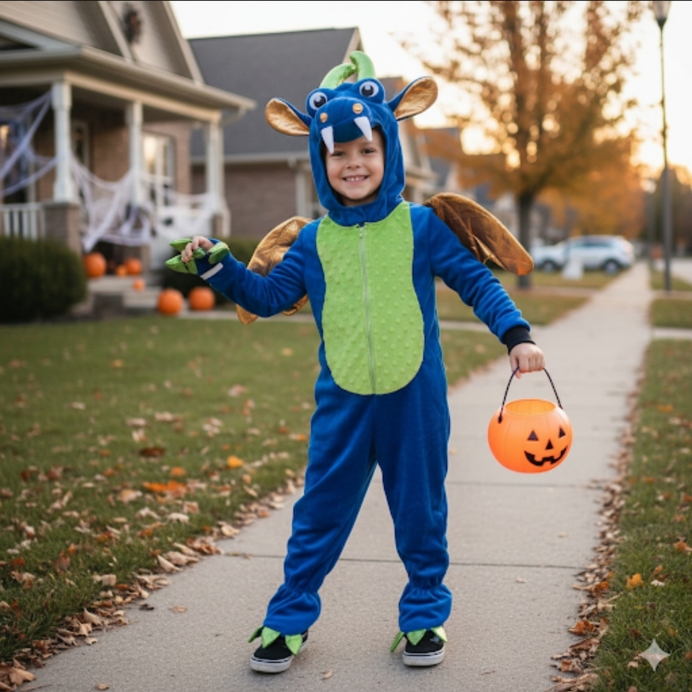 Kids Dragon Halloween Costume - Blue and Green Sz 2T